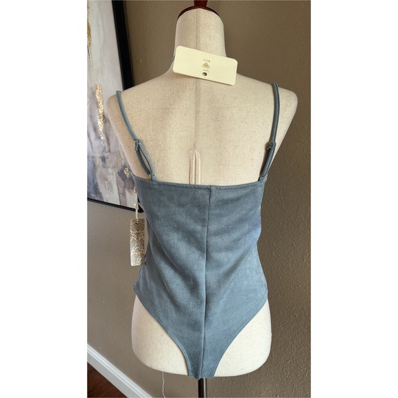 Faux suede bodysuit in denim blue - Picture 3 of 5